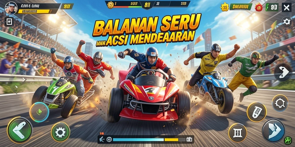 Screenshot gameplay 8II menampilkan aksi seru balapan mobil.