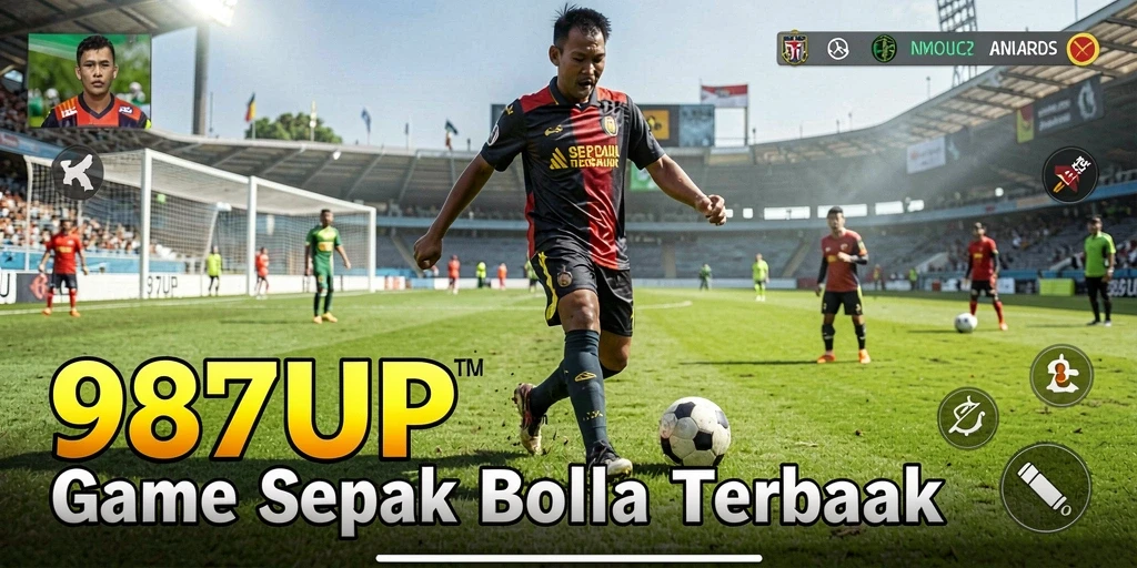 Tampilan gameplay seru dalam 987UP dengan aksi sepak bola yang mendebarkan.