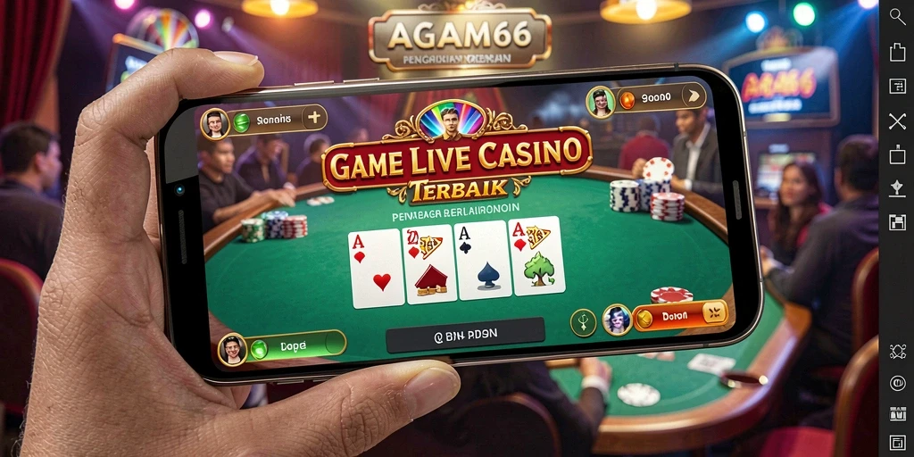 Screenshot gameplay AGAM66 yang menampilkan dealer langsung di Live Casino.