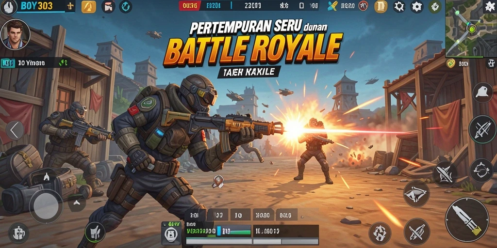 Tampilan gameplay BOY303 yang menegangkan dalam pertempuran Battle Royale.