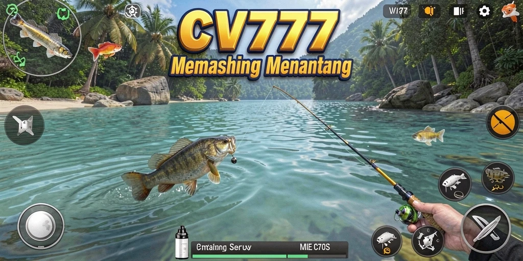 Gameplay seru memancing di CV777 dengan ikan-ikan berwarna-warni.
