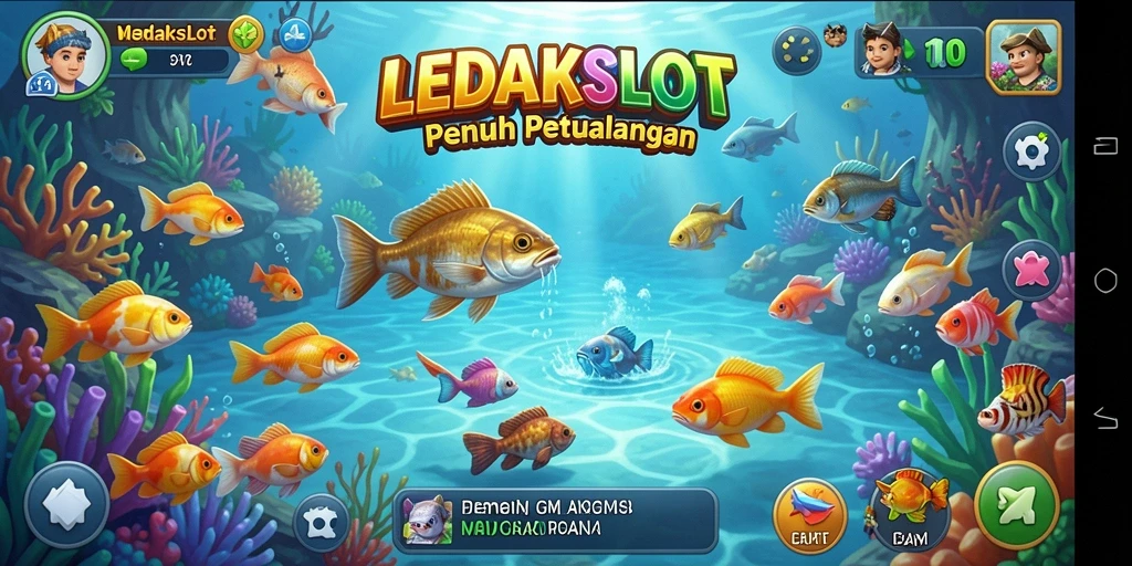 Gameplay LEDAKSLOT dengan penangkapan ikan yang seru.