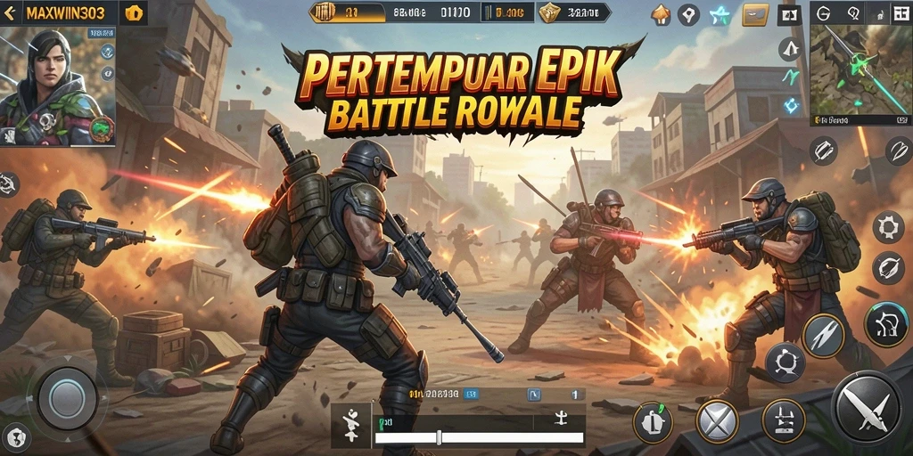 Tangkapan layar gameplay menegangkan dari MAXWIN303 dalam pertempuran Battle Royale.