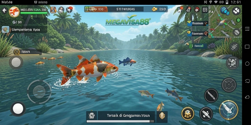 Gameplay menarik dari MEGAVISA88 yang menampilkan berbagai ikan dan lokasi memancing.