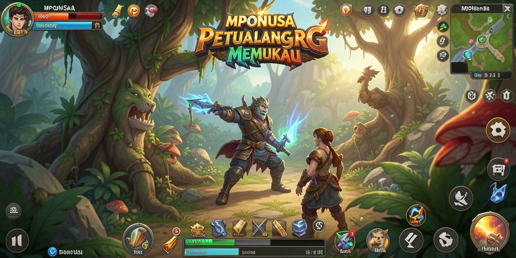 Tangkapan layar utama MPONUSA menampilkan aksi pertarungan RPG yang intens.