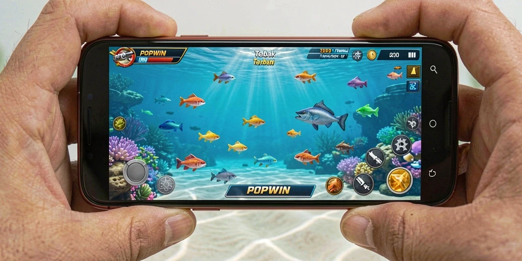Tampilan permainan Tembak Ikan yang seru dan penuh warna di POPWIN.