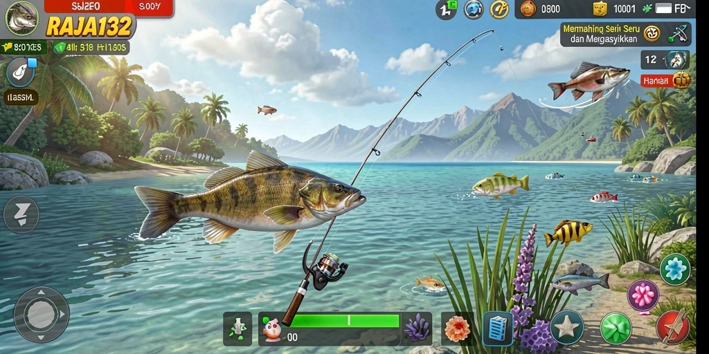 Screenshot utama RAJA132 menampilkan aksi memancing yang seru dan menantang.