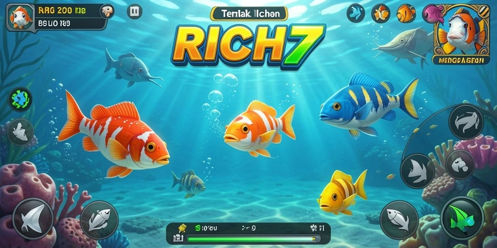 Screenshot RICH7 yang menunjukkan gameplay Tembak Ikan yang seru.