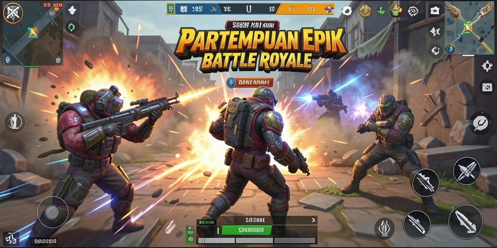 Screenshot gameplay S9S9 menampilkan aksi pertempuran seru Battle Royale.