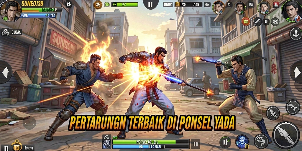 Tampilan gameplay mendebarkan dari SUNEO138 dengan karakter bertarung.