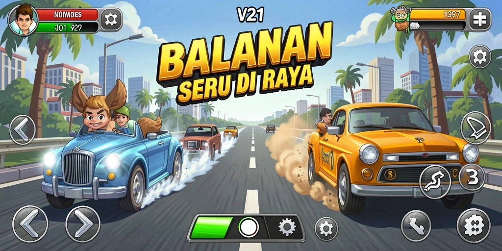 Gameplay V21 yang mendebarkan di trek balap.
